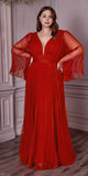 Cinderella Divine CD242C Pleated Chiffon Long Sleeve Gown