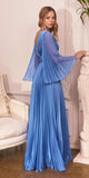 Cinderella Divine CD242C Pleated Chiffon Long Sleeve Gown