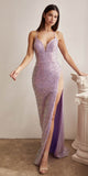 Ladivine CD258 Floor Length Iridescent Fitted Sequin Gown