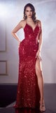 Ladivine CD258 Floor Length Iridescent Fitted Sequin Gown