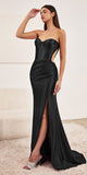 Cinderella Divine CD273 Floor Length Strapless Satin Corset Gown