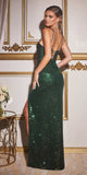 Ladivine CD279 Long Draped Fitted Sequin Formal Gown with Slit