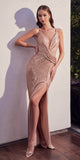 Ladivine CD279 Long Draped Fitted Sequin Formal Gown with Slit