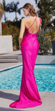 Cinderella Divine CD287 Long Asymmetrical Stretch Satin Glitter Gown