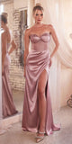 Ladivine CD295 Long Daisy Motif Embellished Bodice Satin Corset Gown