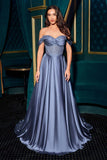Ladivine CD297 Dress Strapless Beaded Satin A-Line Prom Gown