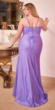 Ladivine CD307 Long Fitted Glittered Gown with Crystal Details and Slit