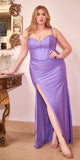 Ladivine CD307 Long Fitted Glittered Gown with Crystal Details and Slit