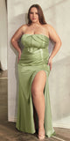 Ladivine CD326 Long Strapless Soft Satin Dress Boned Bodice