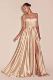 Ladivine CD337 Long A-Line Slit Satin Bustier Dress
