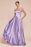 Ladivine CD337 Long A-Line Slit Satin Bustier Dress