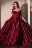 Ladivine CD337C Long A-Line Slit Satin Bustier Prom Dress