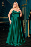 Ladivine CD337C Long A-Line Slit Satin Bustier Prom Dress
