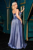 Ladivine CD337C Long A-Line Slit Satin Bustier Prom Dress