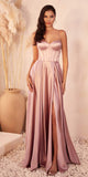 Ladivine CD337 Long A-Line Slit Satin Bustier Dress