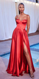 Ladivine CD337 Long A-Line Slit Satin Bustier Dress