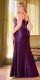 Ladivine CD349C Long Side Sash Overlay Fitted Stretch Satin Gown