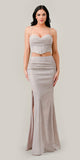 Ladivine 350 Long Two-Piece Glitter Corset Slit Dress