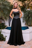 Ladivine CD386 Strapless Curved Neckline Boned Bodice A-line Gown