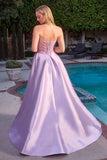 Ladivine CD389 Long A-Line Mikado Skirt Strapless Formal Dress