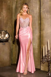 Ladivine CD405 Captivating 3D Floral Applique Fitted Satin Gown