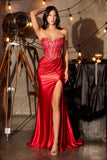 Ladivine CD405 Captivating 3D Floral Applique Fitted Satin Gown