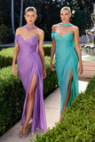 Ladivine CD406 Sculpted Pleated Bodice Lightweight Chiffon Fitted Gown