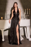 Ladivine CD412 Elegant Plunging Halter Flowing A-Line Gown