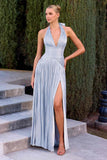 Ladivine CD412 Elegant Plunging Halter Flowing A-Line Gown