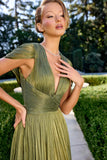 Ladivine CD413 Ethereal Shimmering Pleated Chiffon A-Line Gown