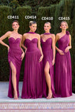 Ladivine CD415 One Shoulder Pleated Luminescent Chiffon Flowy Gown