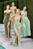 Ladivine CD415 One Shoulder Pleated Luminescent Chiffon Flowy Gown