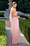 CLEARANCE - Ladivine CD418 One Shoulder A-Line Pleated Luminescent Chiffon Gown (Size 16)