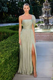 Ladivine CD418 One Shoulder A-Line Pleated Luminescent Chiffon Gown