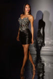 Ladivine CD645 Strapless Sheer Corset Fitted Mini Dress