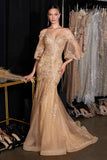 Ladivine CD659 Off the Shoulder Bell Sleeves Fitted Mermaid Gown