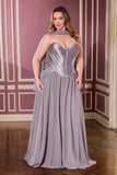 Ladivine CD668C Sculpted Satin Corset Bodice A-Line Plus Size Ball Gown