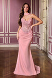 Ladivine CD683 Sculpted Strapless Neckline Soft Mesh Embellished Fitted Gown