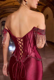 Ladivine CD688 Luxurious Stretch Satin Off Shoulder Fitted Evening Gown