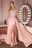 Ladivine CD689 Fitted Asymmetrical Strapless Stretch Satin Gown