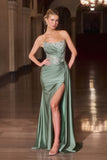 Ladivine CD689 Fitted Asymmetrical Strapless Stretch Satin Gown