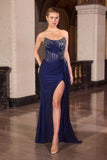 Ladivine CD689 Fitted Asymmetrical Strapless Stretch Satin Gown