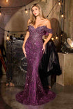 Ladivine CD693 Fitted Off Shoulder Sweetheart Neck Crystal Evening Dress