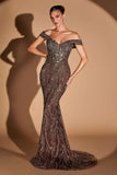 Ladivine CD693 Fitted Off Shoulder Sweetheart Neck Crystal Evening Dress