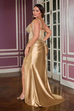 Ladivine CD718 Fitted Satin Evening Gown V-Neckline