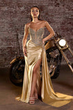 Ladivine CD722 Elegant Strapless Satin Fitted Evening Gown