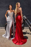 Ladivine CD722 Elegant Strapless Satin Fitted Evening Gown