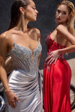 Ladivine CD722 Elegant Strapless Satin Fitted Evening Gown