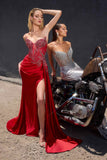 Ladivine CD722 Elegant Strapless Satin Fitted Evening Gown