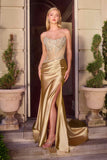 Ladivine CD725 Strapless Fitted Gown Scoop Neckline Crystal Lace